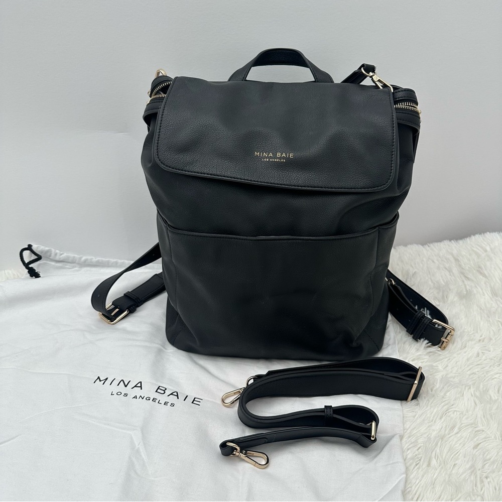 MINA BAIE Kinney Black Vegan Leather Backpack Diaper Bag